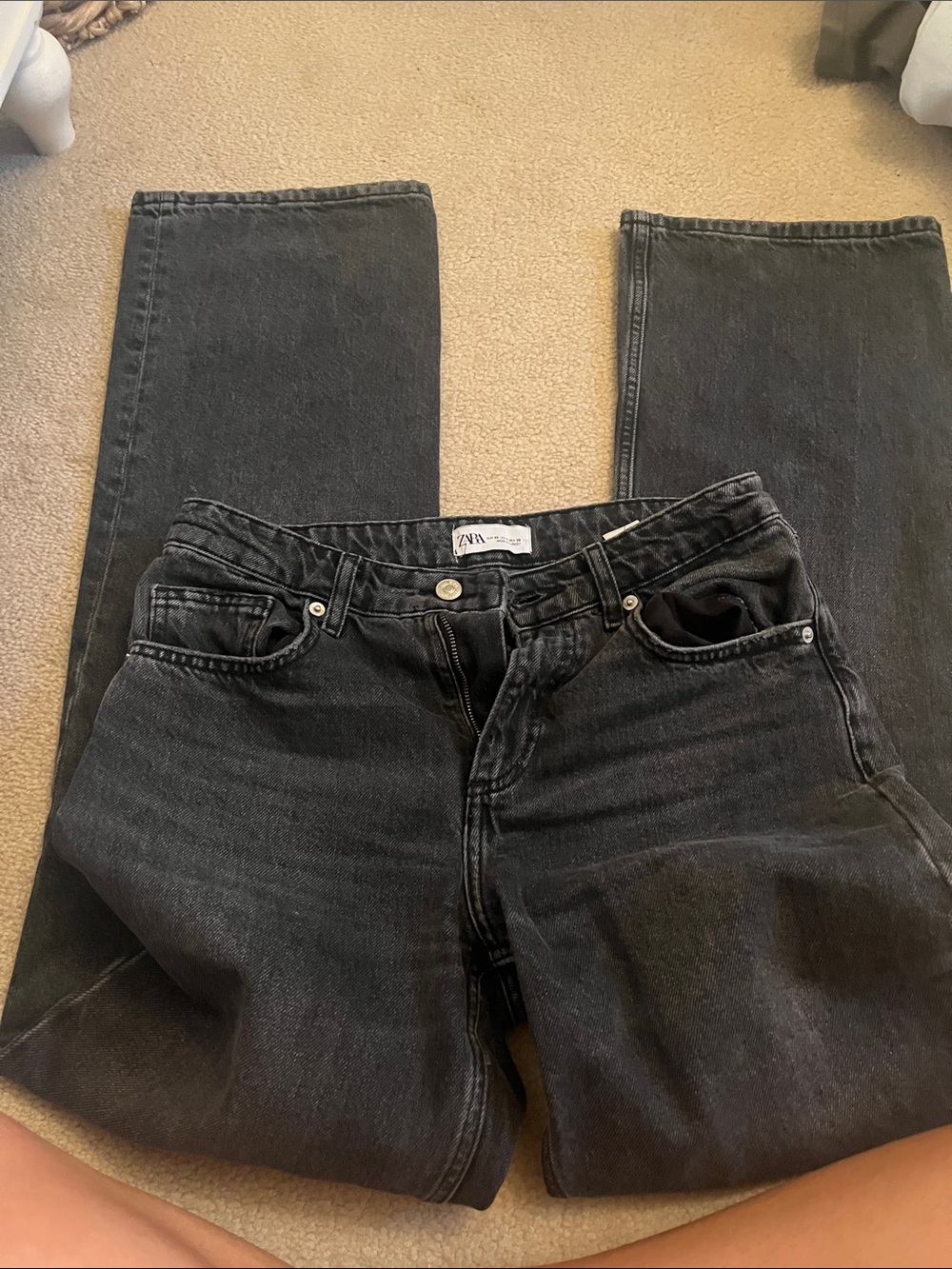 ZARA Women's Washed Black Straight-Leg Jeans